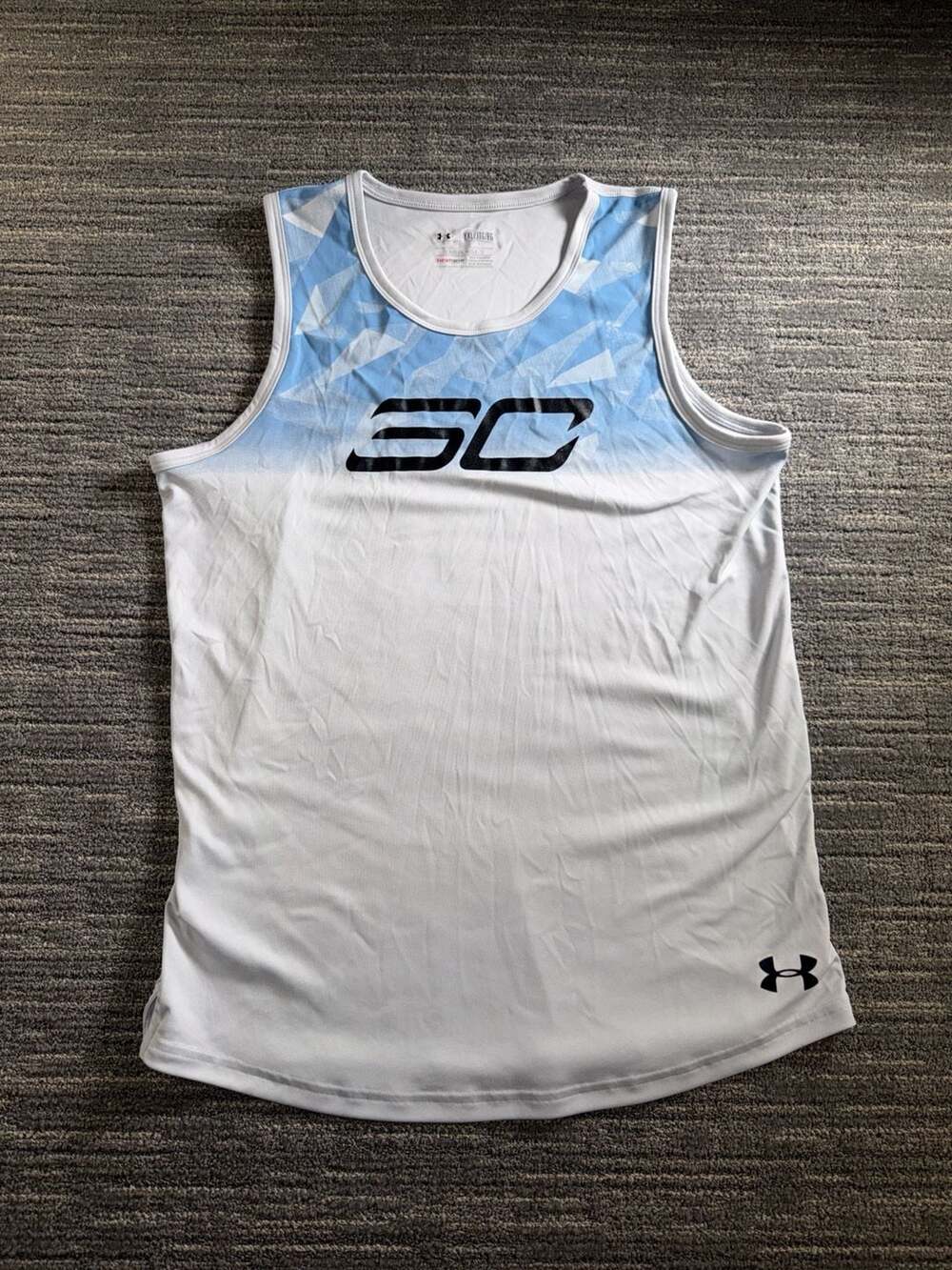 Under Armour Stephen Curry SC Logo Youth XL HeatGear Tank Top White Blue